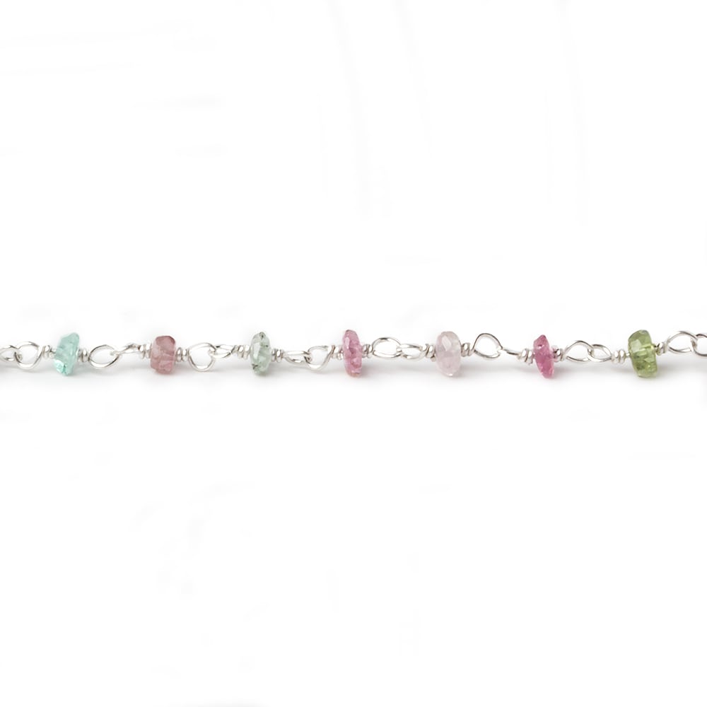 3mm Afghani Tourmaline faceted rondelle Silver .925 Chain by the foot 48 pcs