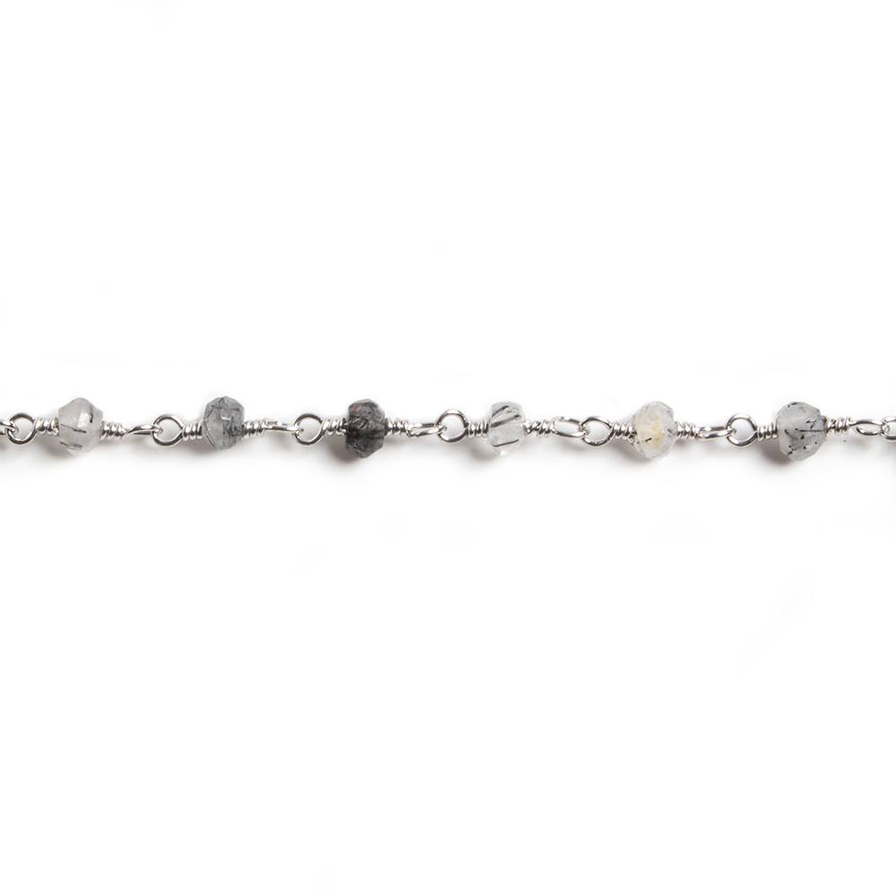 3mm Black Tourmalinated Quartz rondelle Silver Chain by the foot 36 pieces