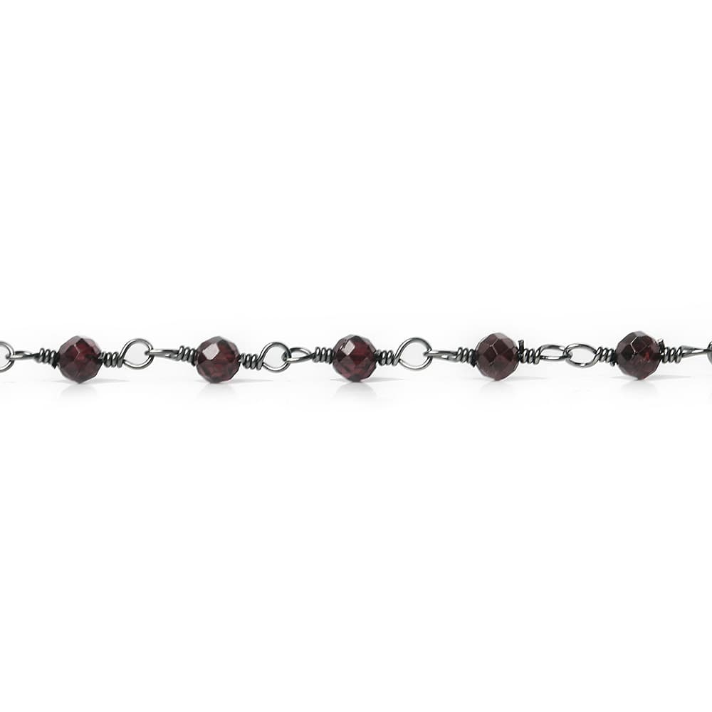 3mm Garnet micro-faceted rondelle Black Gold Chain by the foot 35 pieces