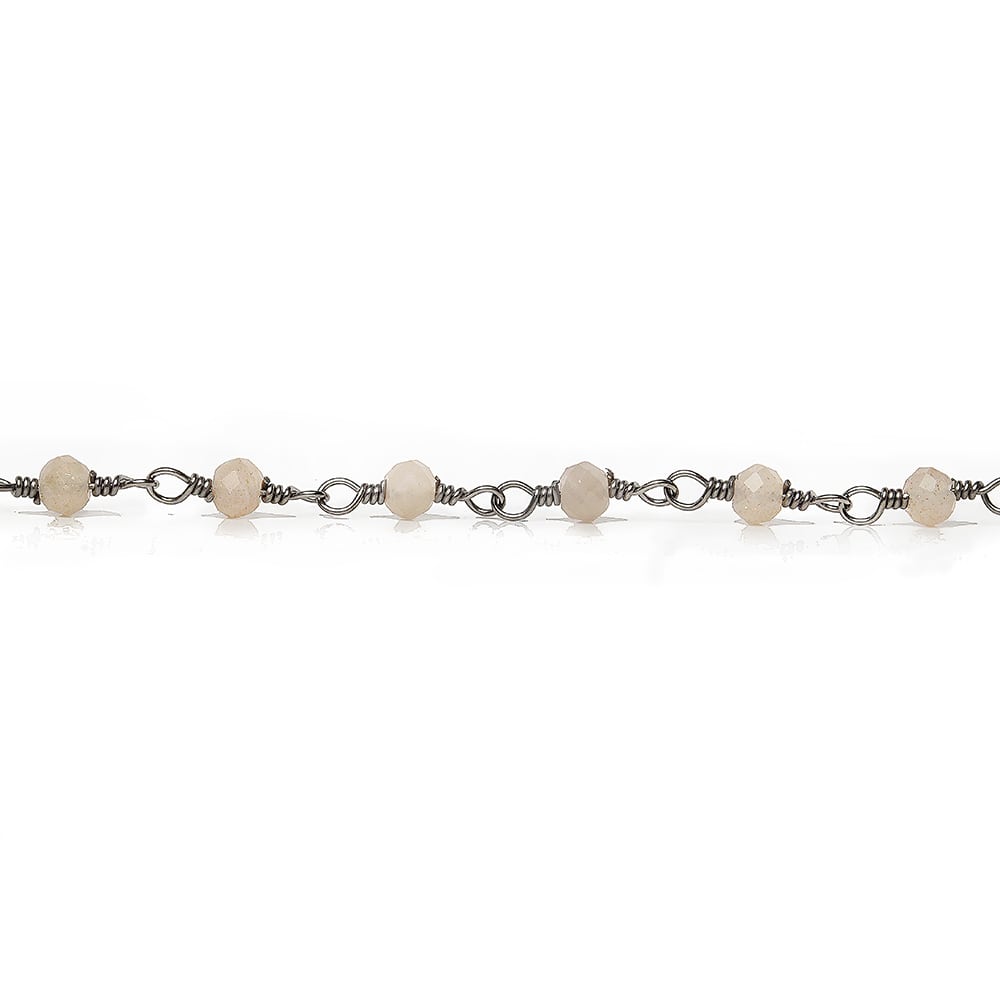 3mm Peach Moonstone micro-faceted rondelle Black Gold Chain by the foot 35 pieces