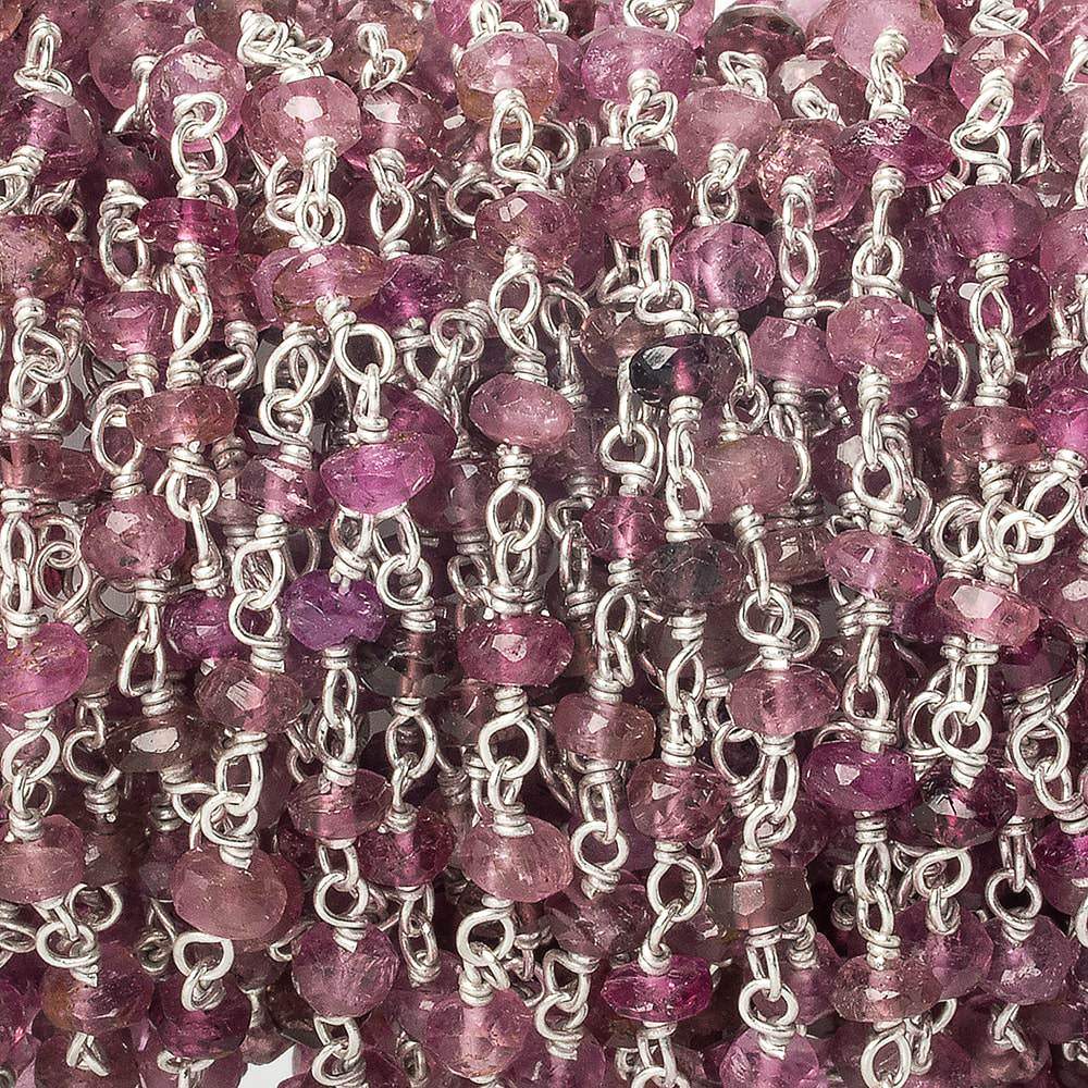 3mm Rubelite Tourmaline faceted rondelle .925 Sterling Silver Chain by the foot 47 pieces