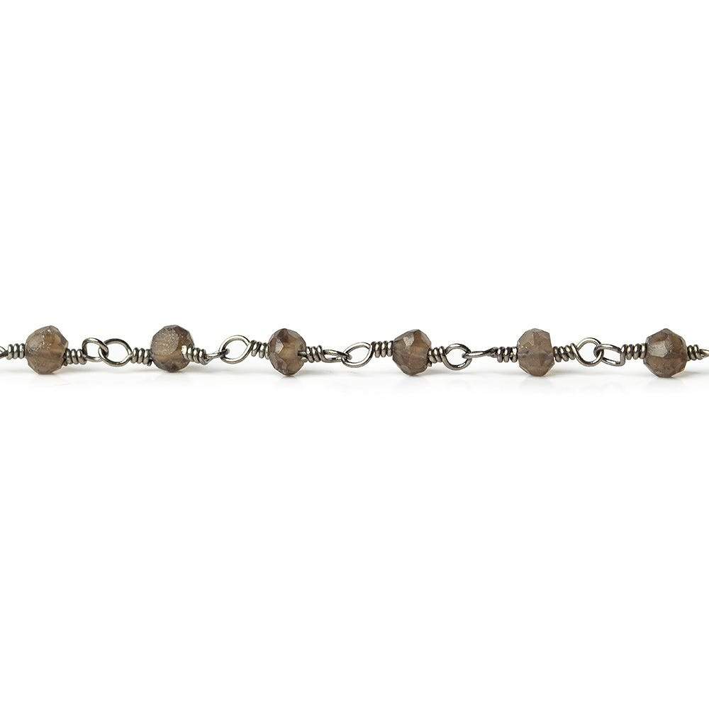 3mm Smoky Quartz faceted rondelle Black Gold plated Chain by the foot 40 pcs