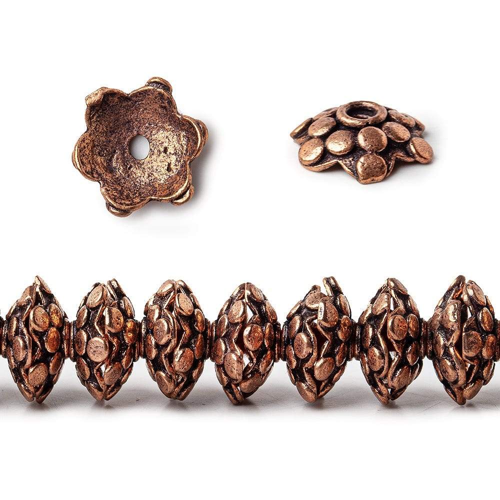 3x11mm Antiqued Copper Polka Dots On Snowflake Shape Bead Cap 8 in 64 pcs
