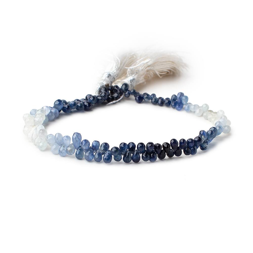 3x2-5x3mm Blue and White Sapphire Faceted Tear Drop Beads 7.5 inch 140 pcs