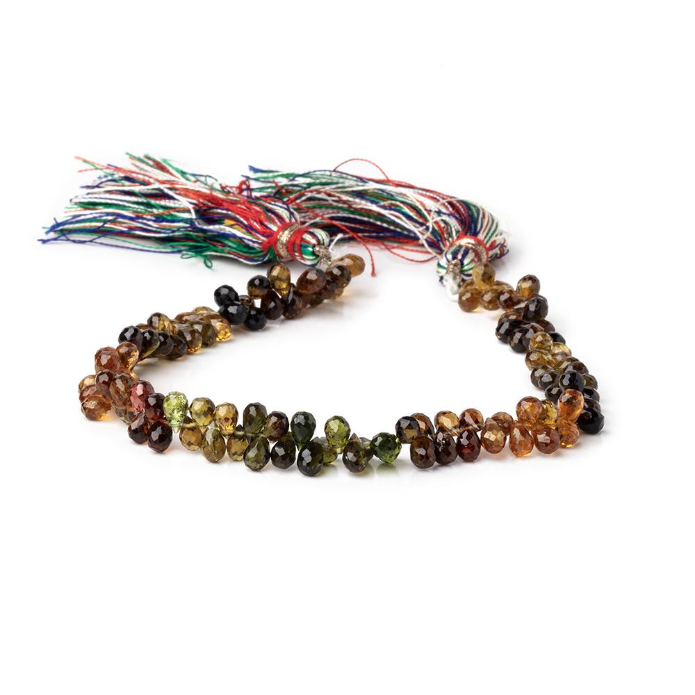 4-5mm Green and Brown Tourmaline Faceted Tear Drop 8 inch 110 beads AA