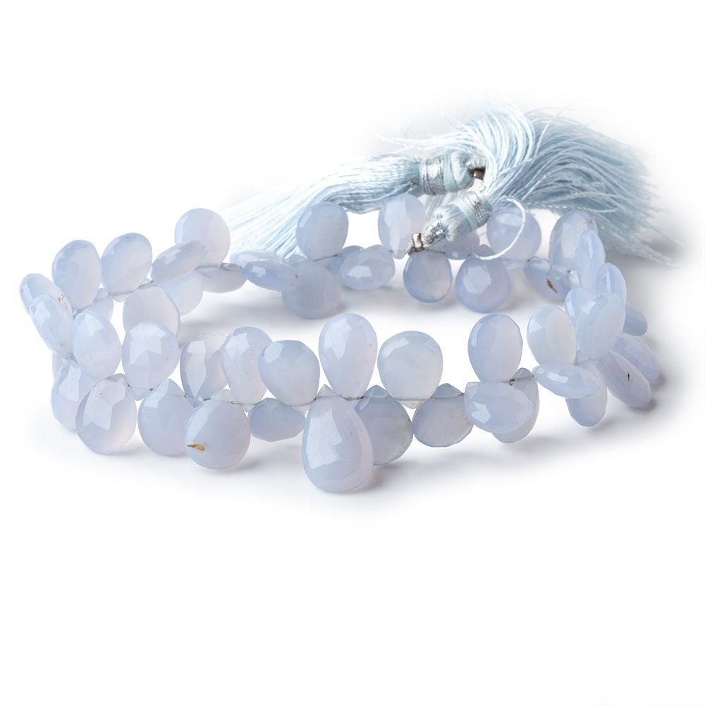 9x7-10x8mm Turkish Blue Chalcedony Faceted Pear Beads 8 inch 55 pieces AA
