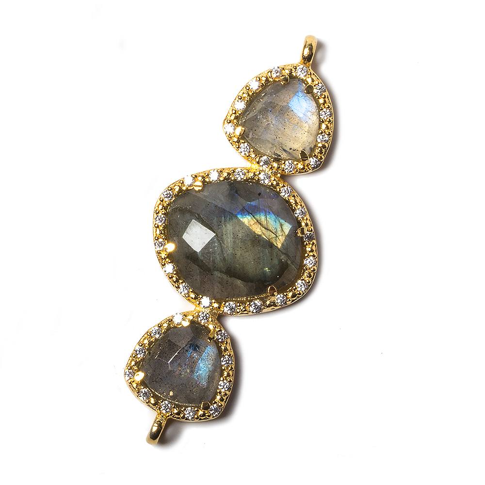 40x18mm Gold Bezel CZ & Labradorite 3 Nugget Connector 1 focal bead