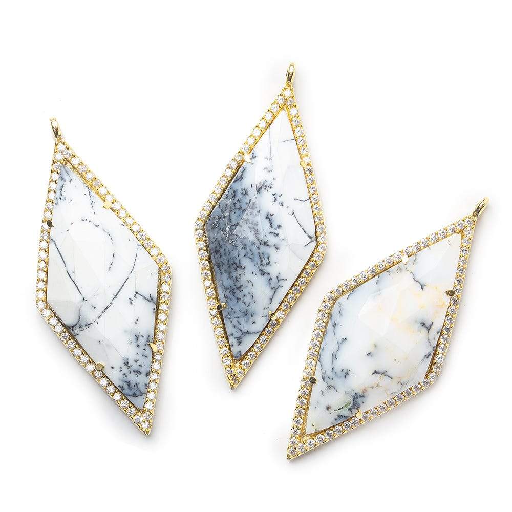 40x18mm Vermeil Dendritic Opal CZ Bezel Faceted Kite Marquise Pendant 1 focal bead