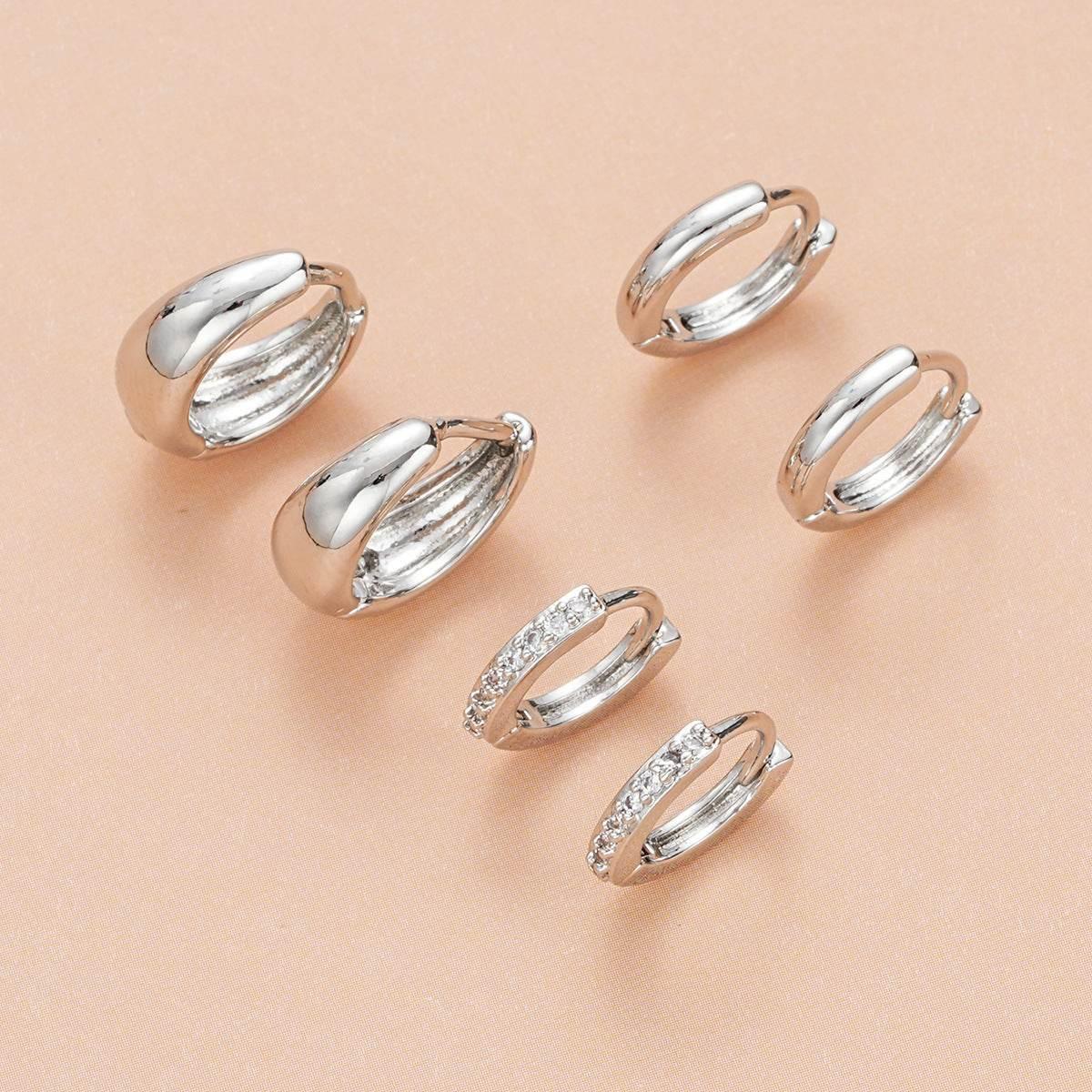 Stacking 3 Pieces Small Hoop Huggie Earrings Set for Women, Silver Stud Earrings for Multiple Piercing Hypoallergenic Trendy Jewelry