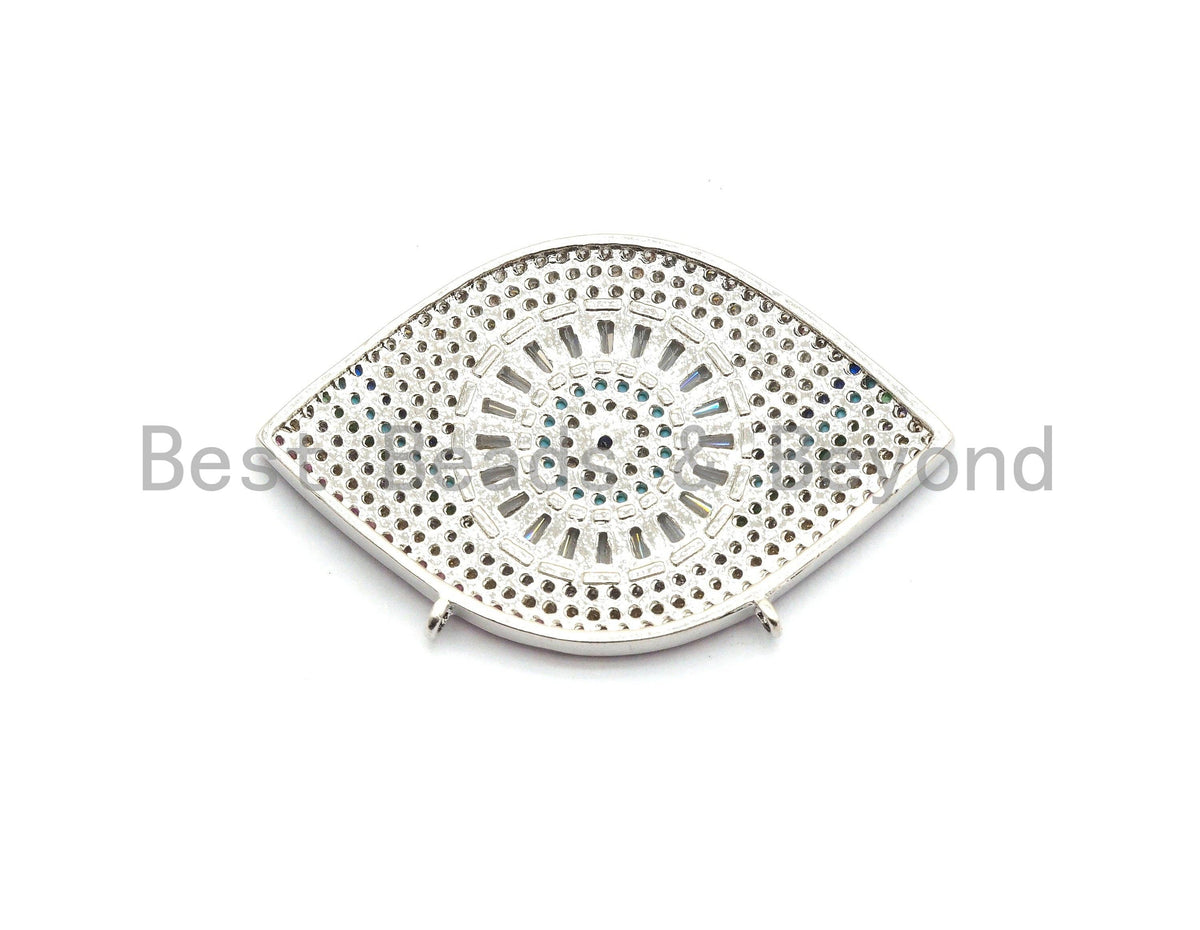 Rainbow Clear CZ Micro Pave Geometric Evil Eye Face Pendant, Cubic Zirconia Pendant,25x40mm, sku#F709