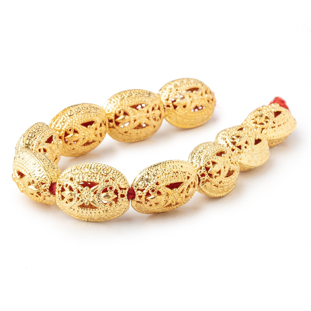 21x16mm 22kt Gold Plated Copper Filigree Oval 8 inch 10 Beads