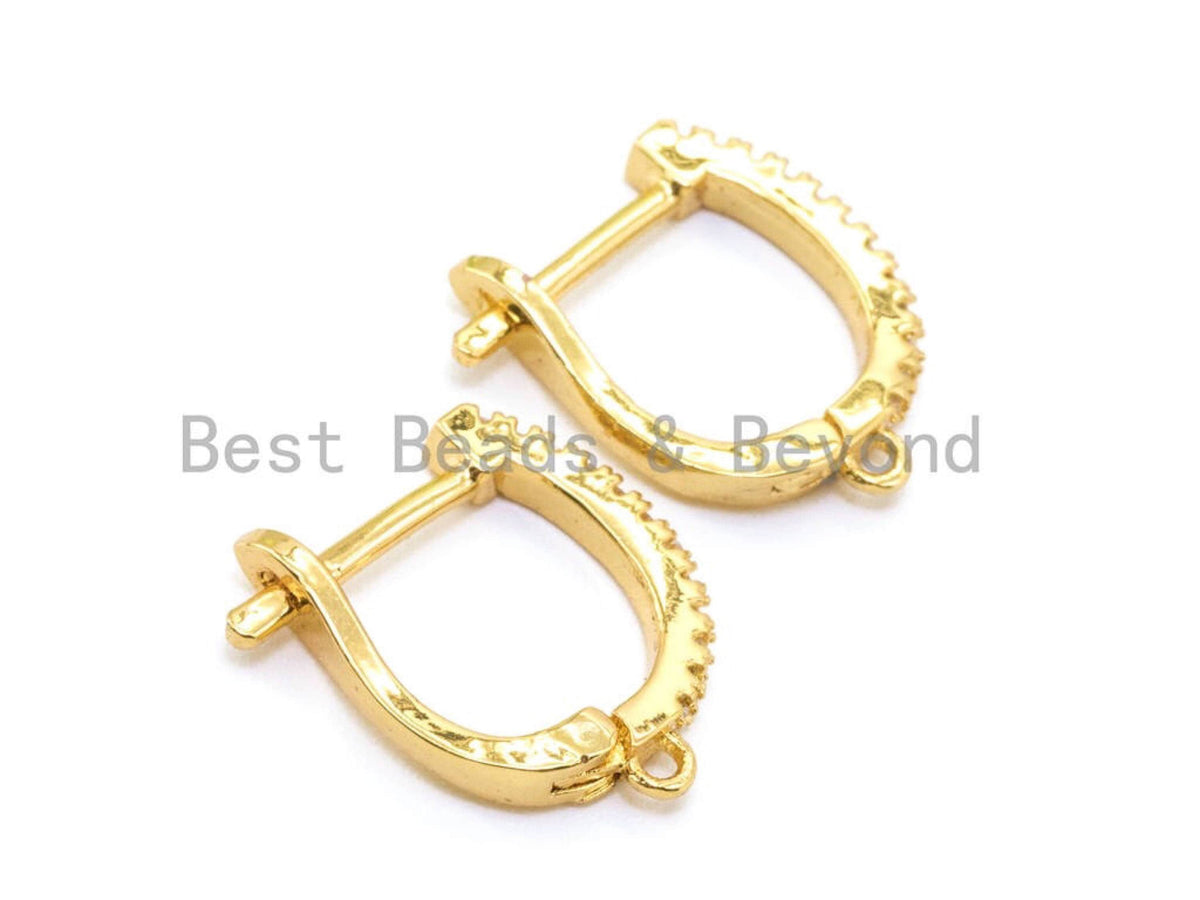 1pair, CZ Micro Pave Latch Back Earring Wires Hooks, Lever b
