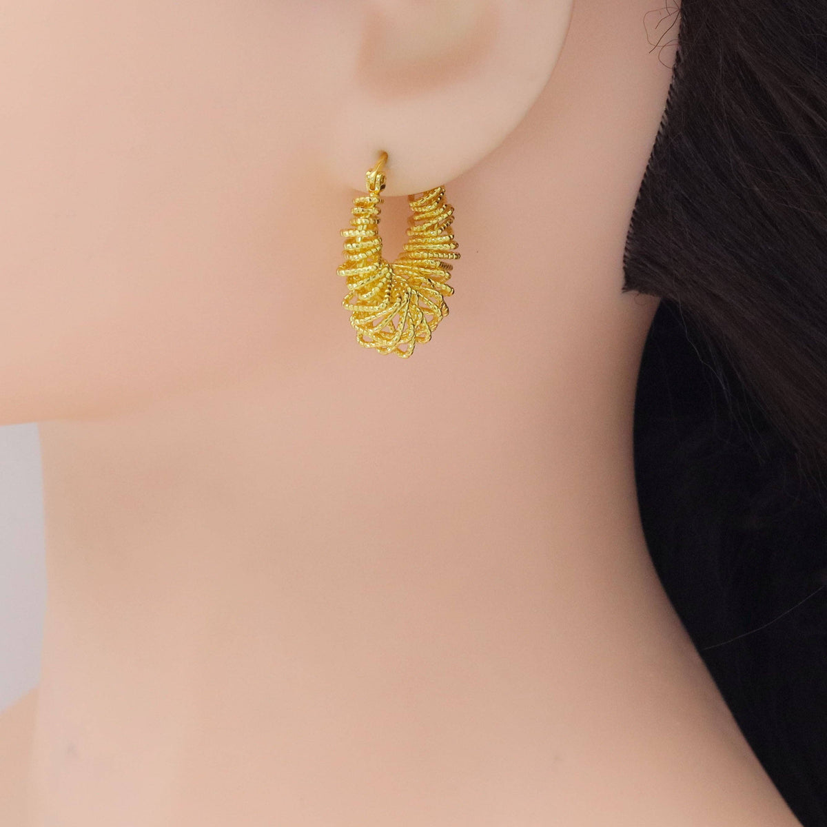 Gold Silver Twisted Oval Earrings, Sku#A261