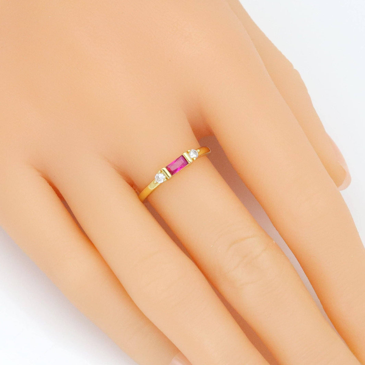 Fuchsia Rectangle CZ Dainty Adjustable Ring, Sku#LD580