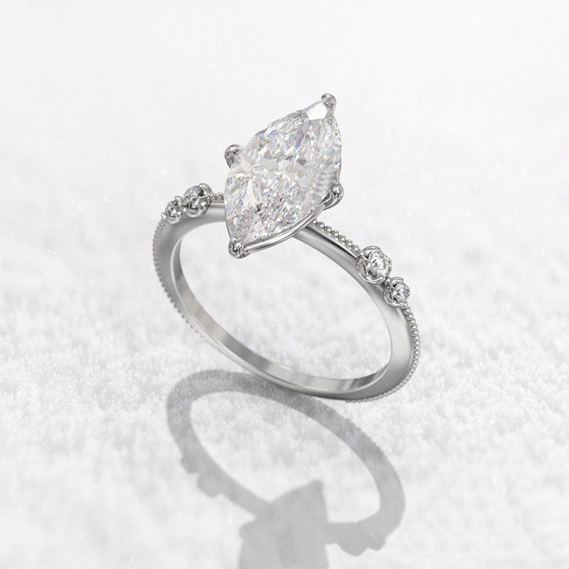 Classic Four-claw Hand-set Marquise-cut Zircon Ring For Women