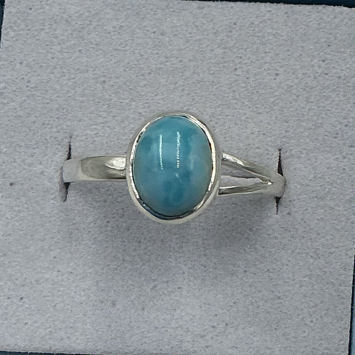 Sterling Silver Larimar Dainty Oval Ring - Size 10 - Calm & Communication
