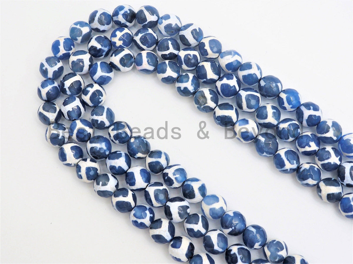 Quality DZI Blue White Agate beads, Round Tibetan Agate Bead, sku#U408