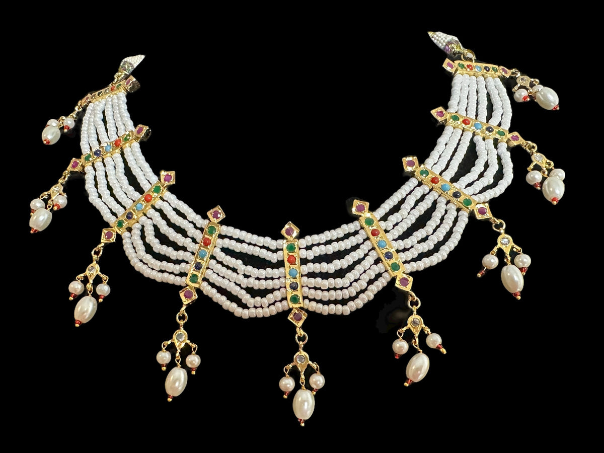 C517 Navratan necklace with earrings ( READY TO SHIP )