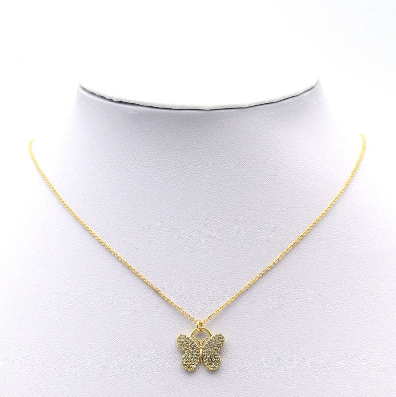 CZ Gold Butterfly Charm, Sku#LX140