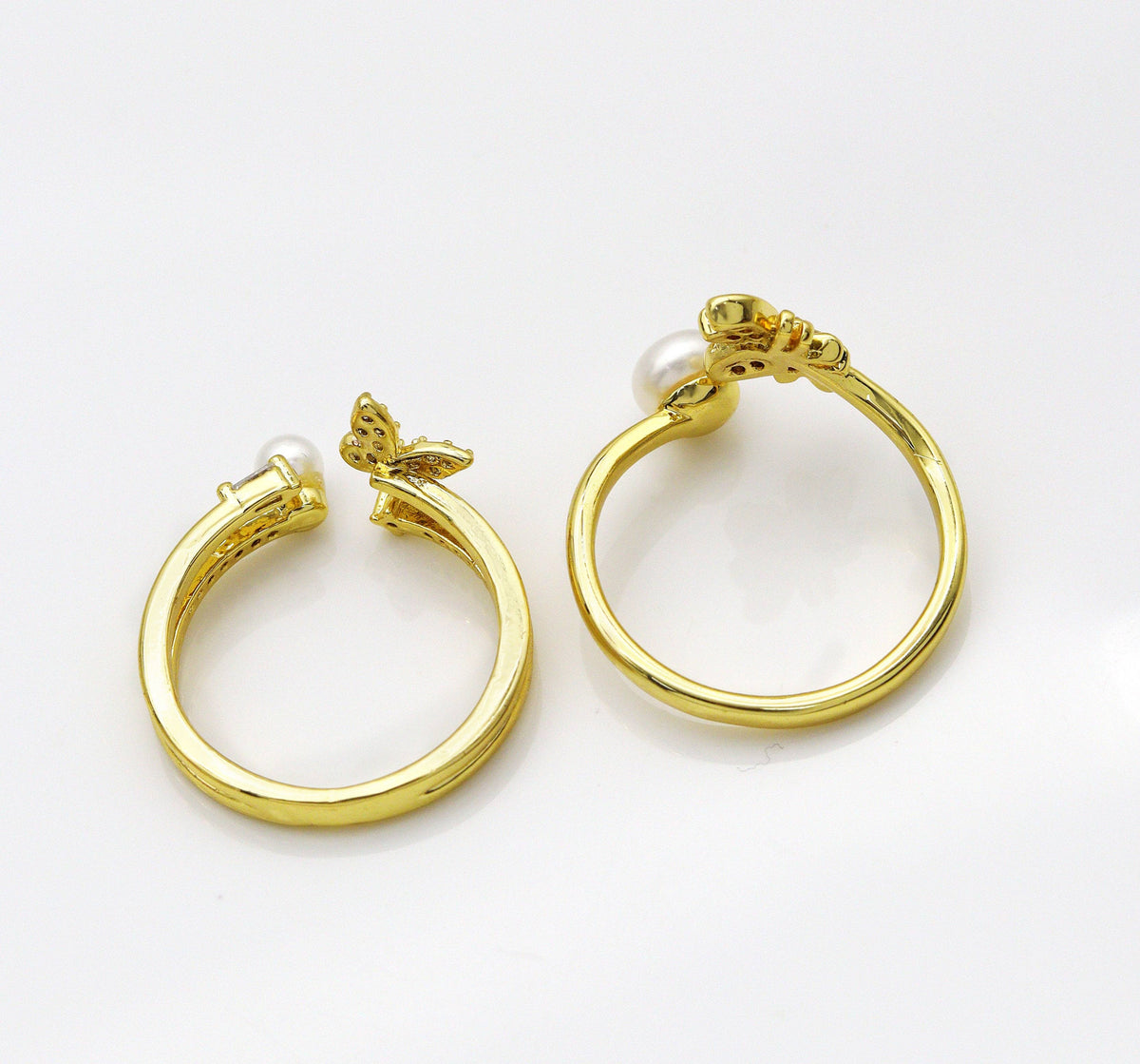 CZ Pave Butterfly Bee Pearl Ring, Sku#LD307