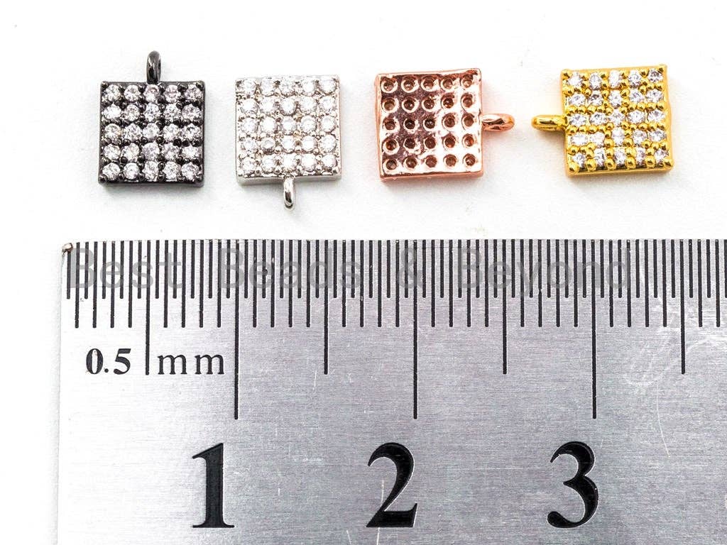 CZ Clear Micro Pave Small Square Charm for Bracelet,Gold/Rose Gold/Silver/Gunmental plated, Pave Dangle Charms, 6x8mm,Sku#B66