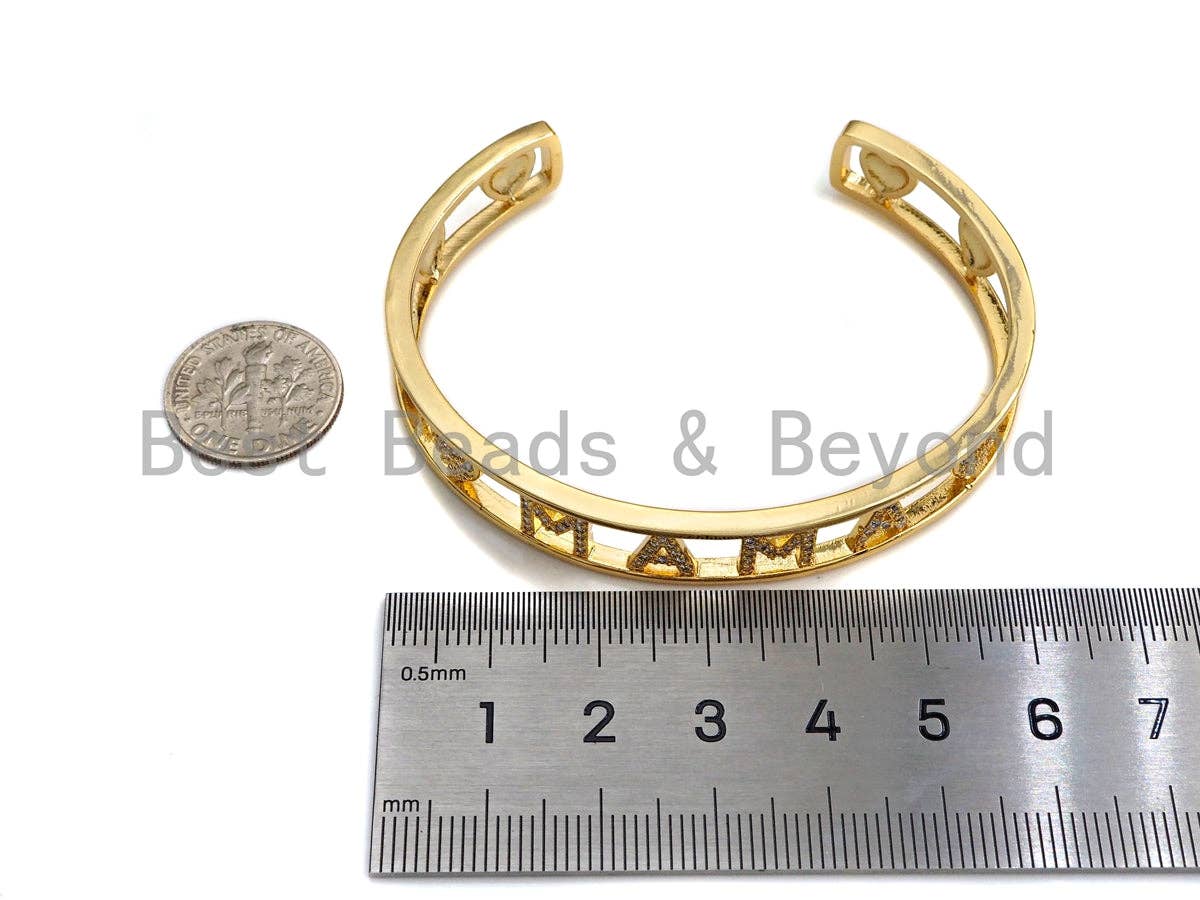 CZ Mirco Pave MAMA Open Cuff Bracelet, Wire bracelet, Bangle bracelet, sku#X158