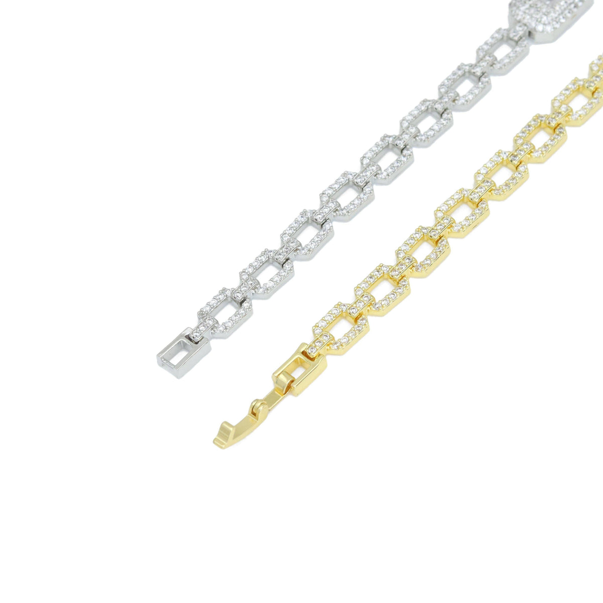 Rectangle CZ Link With Rectangle CZ Center Bracelet, Sku#A380