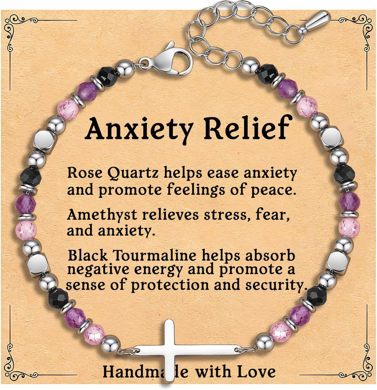 Natural Stainless Steel Cross Beaded Bracelet Card