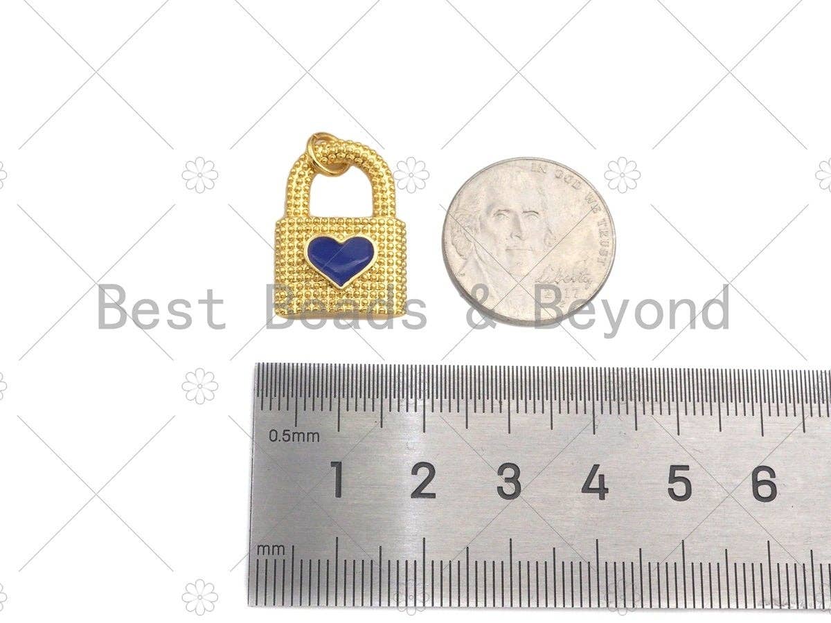 Colorful Enamel Heart On Lock Shape Pendant, Enamel Pendant Jewelry Findings,22x16mm,Sku#L559