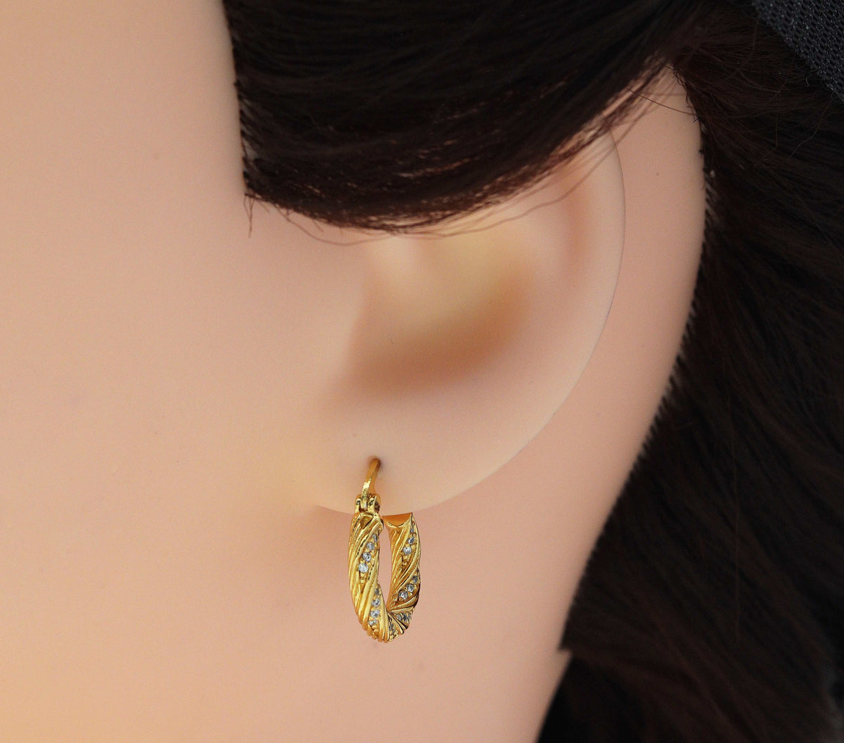 CZ Twisted Rope Huggie Hoop Earrings, Sku#B192