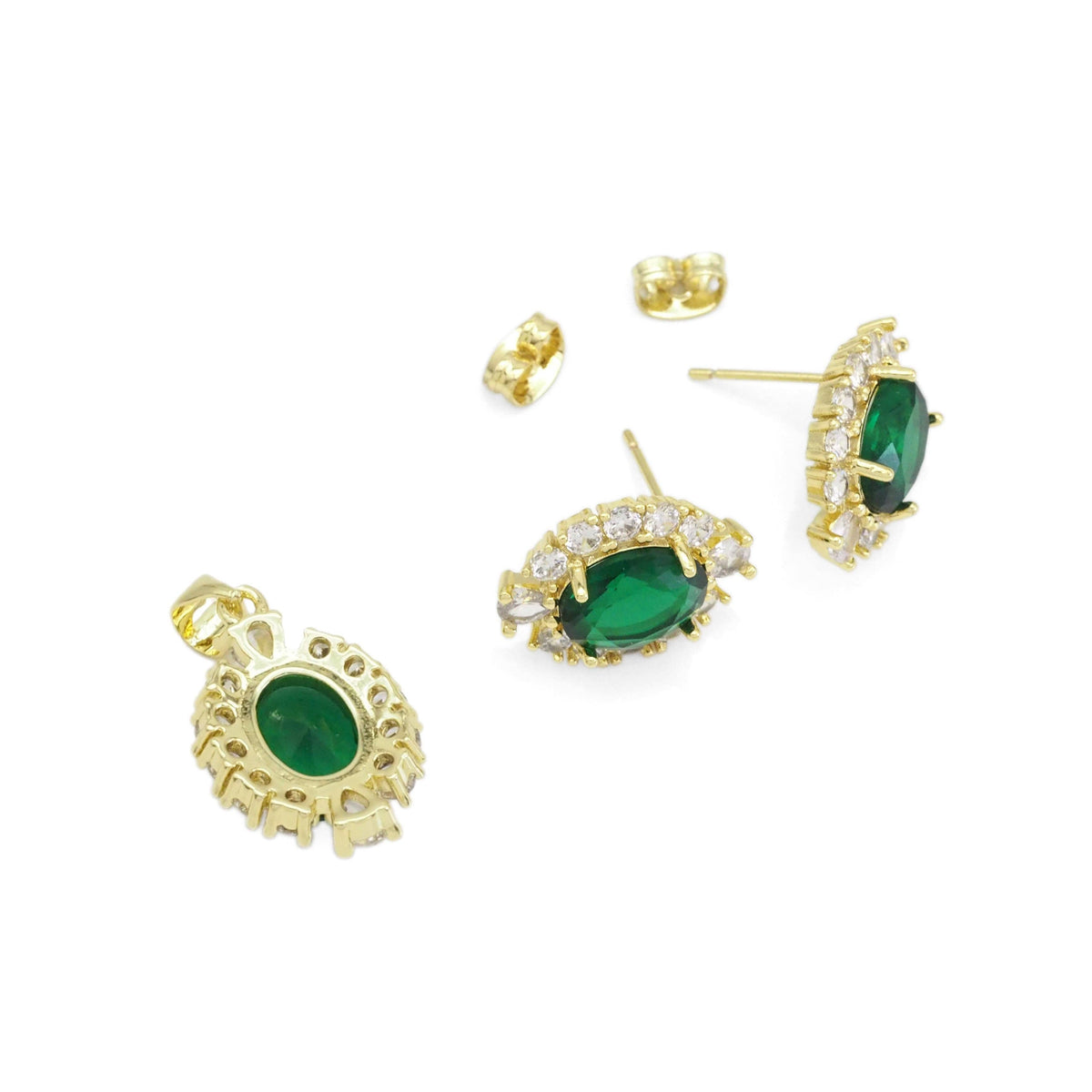 CZ Green Oval Emarald Color Stud Earrings Pendant, Sku#LK903
