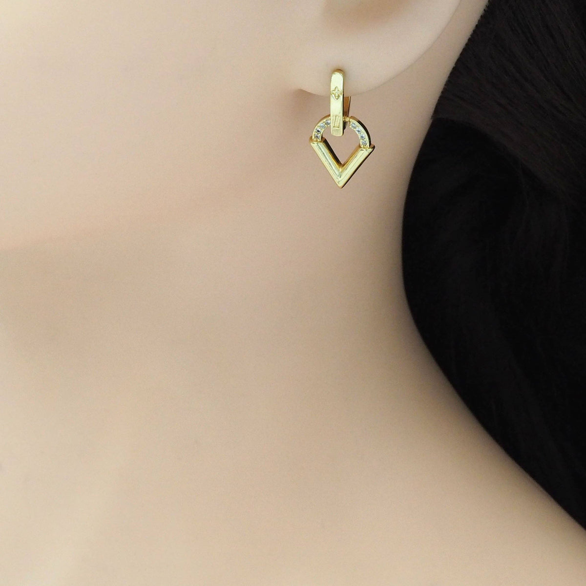 CZ Gold Triangle Arrow Hoop Earrings, Sku#LK901