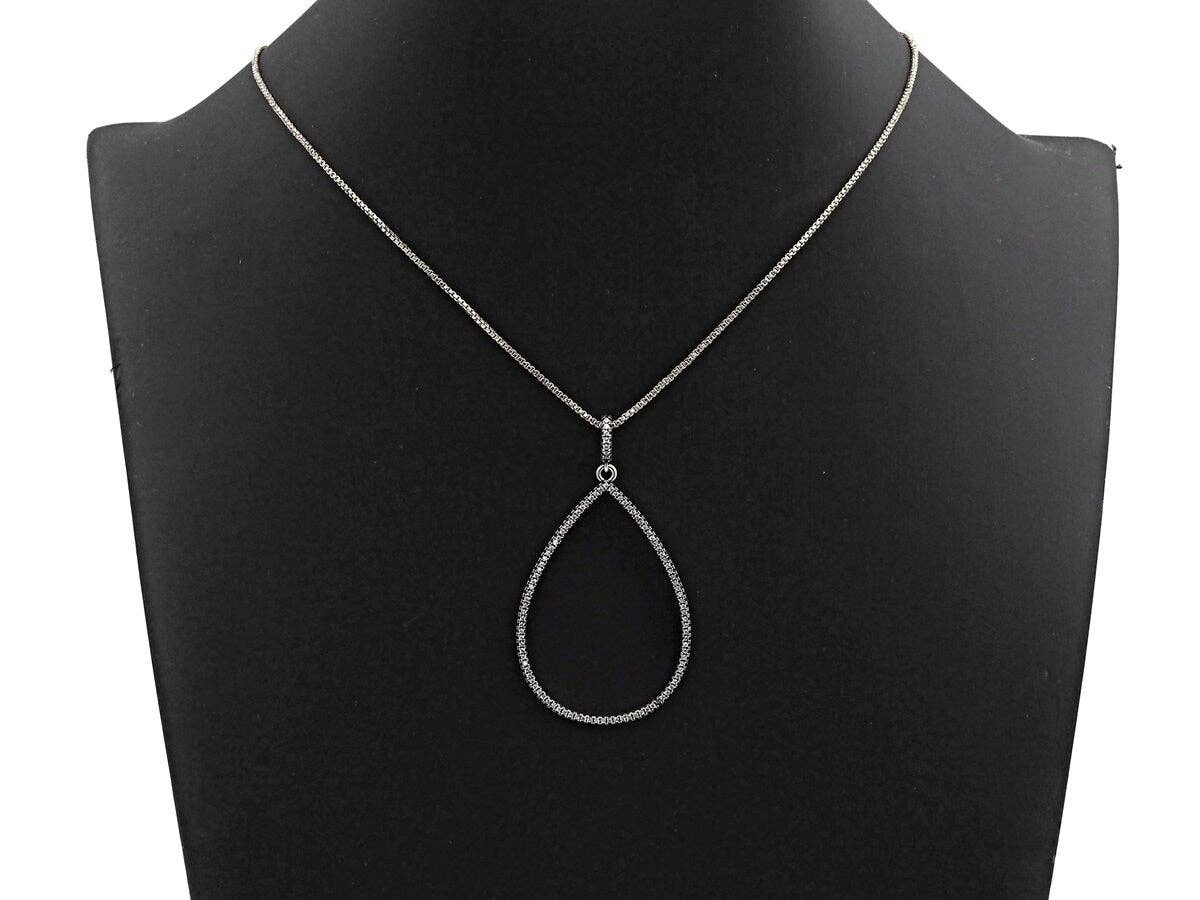 CZ Micro Pave Teardrop Frame Pendant,Antique Silver Finish, Cz Big Pave Water Drop Charm Pendant,33x49mm,sku#F982