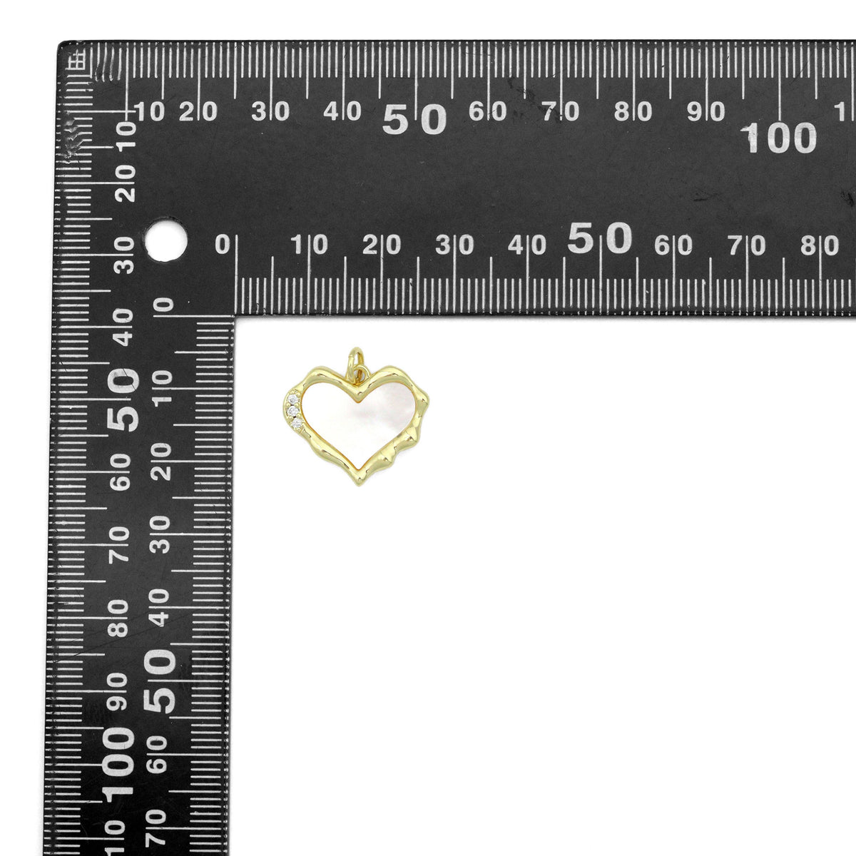 Clear CZ Mother of Pearl Gold Heart Charm Pendant, Sku#FH244