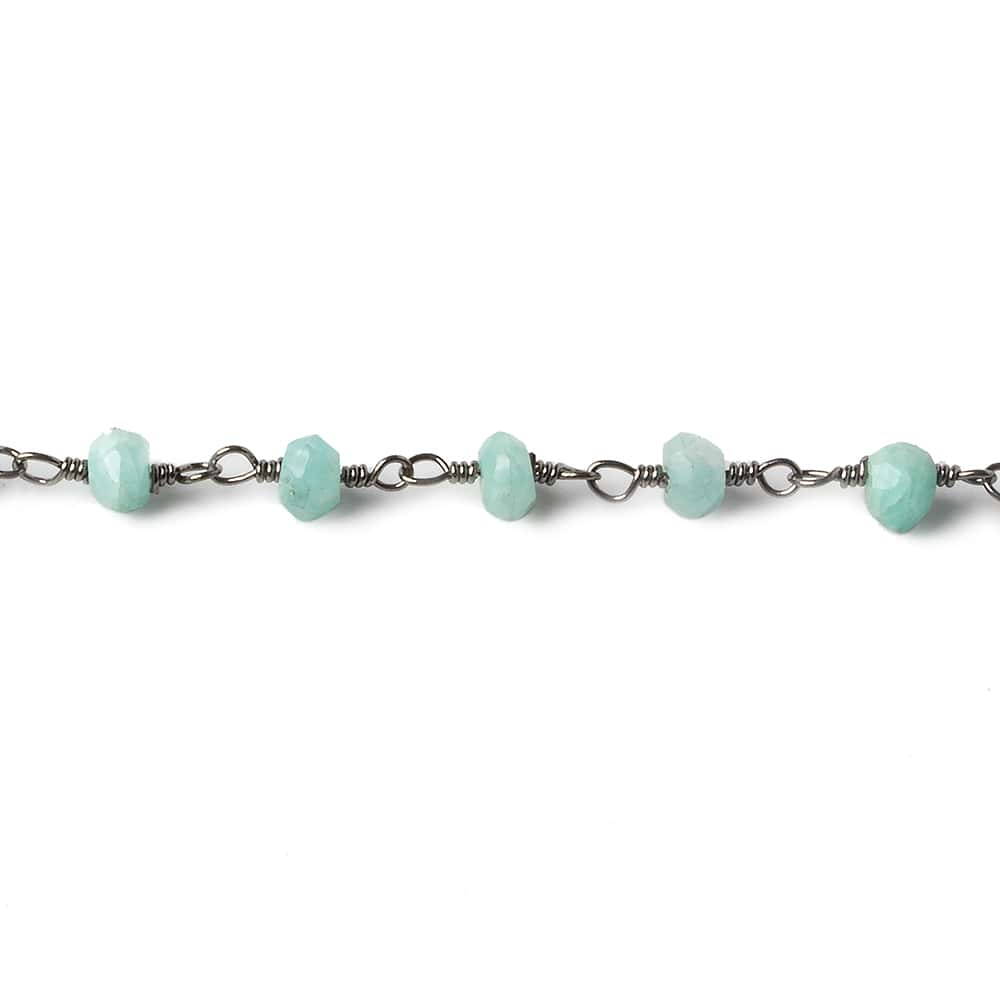 4mm Amazonite faceted rondelle Black Gold plated Chain by the foot 34 beads