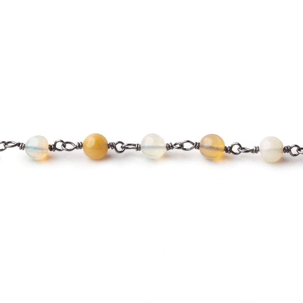 4mm Ethiopian Opal plain rounds Black Gold .925 Chain 31 beads