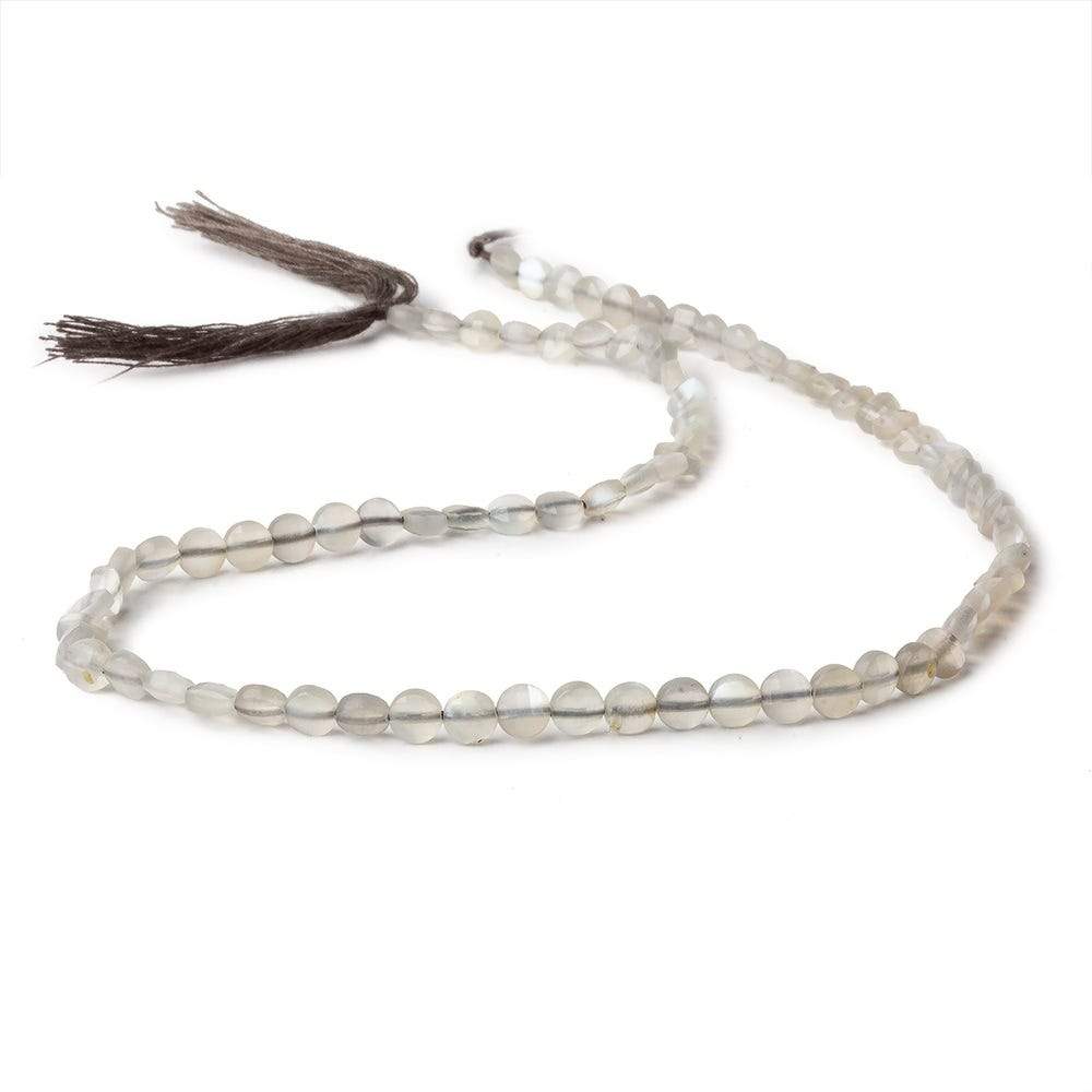 4mm Grey Moonstone checkerboard calibrated faceted coins 12.5 inch 85 beads AAA