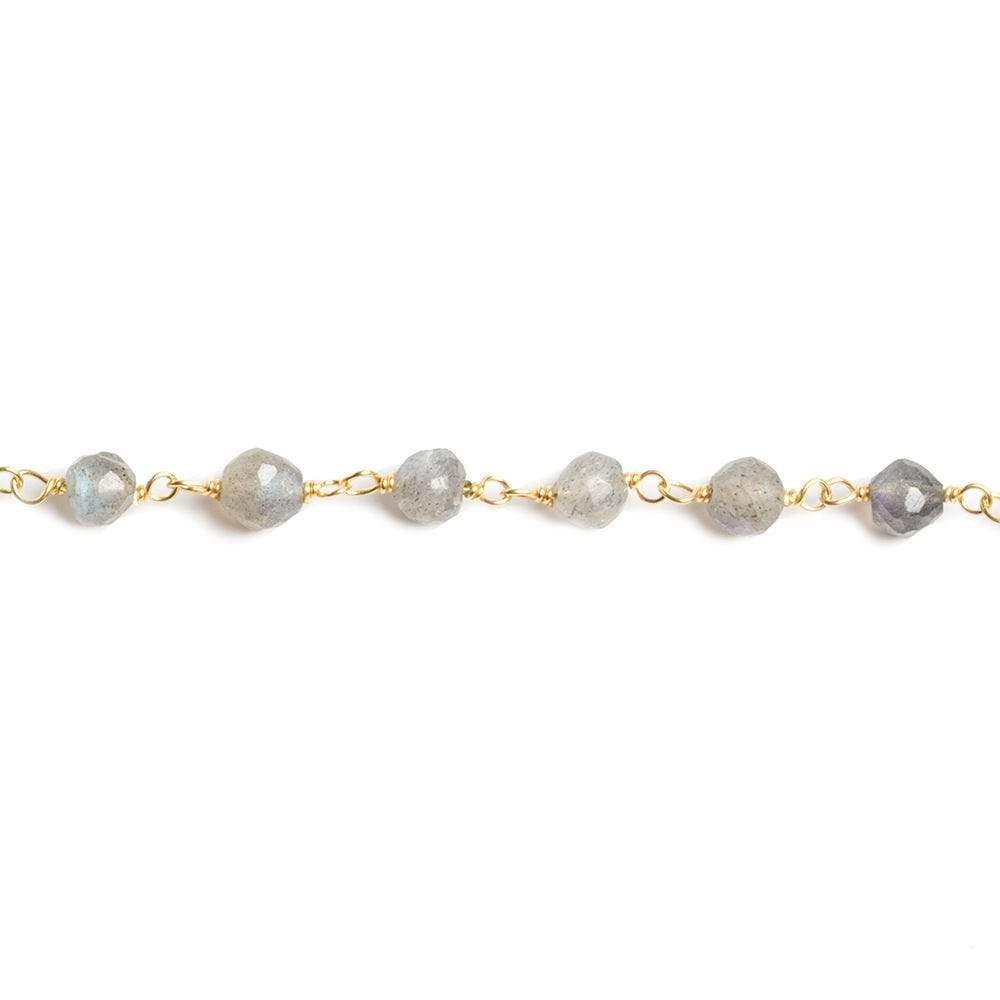 4mm Labradorite faceted round Vermeil Chain by the foot 35 beads