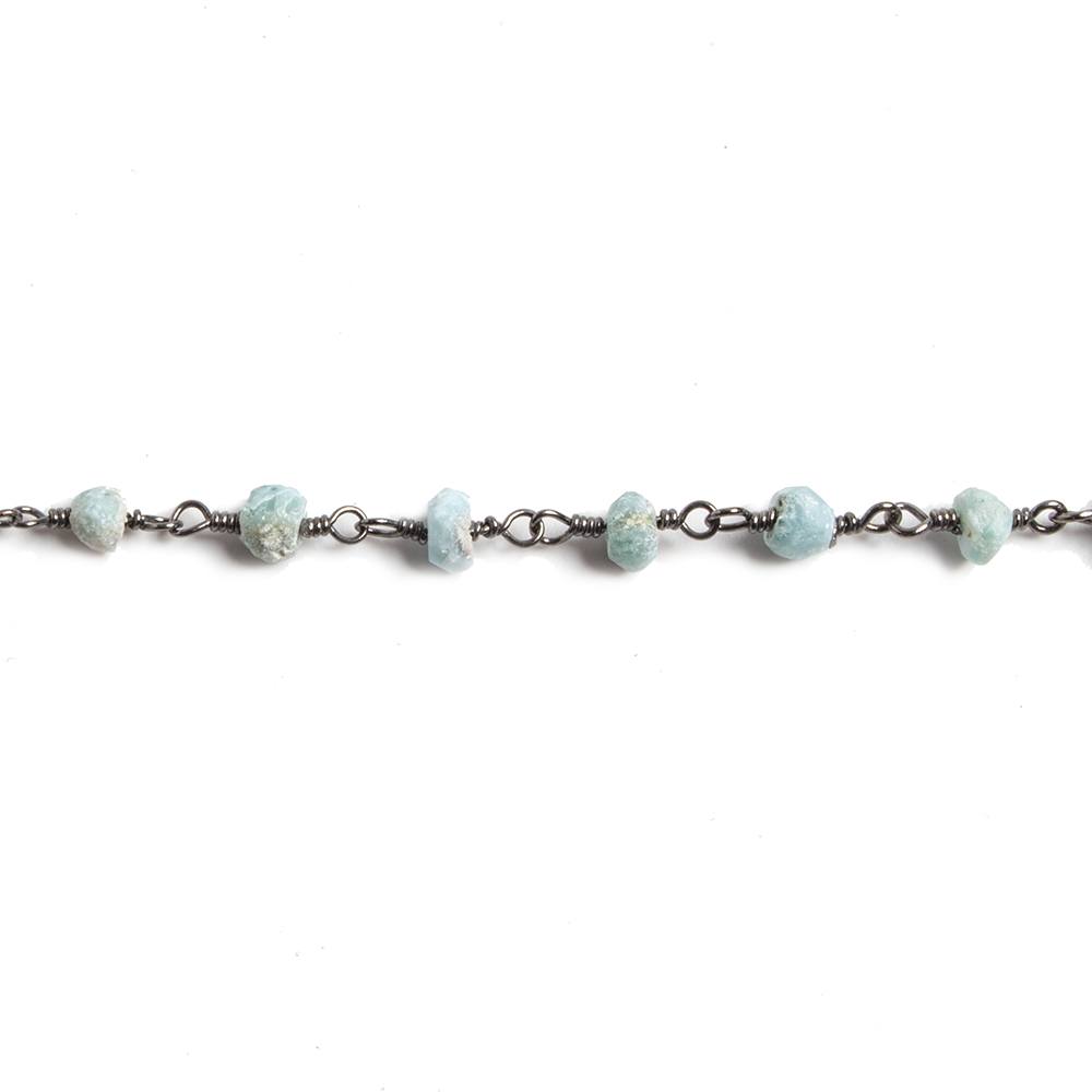 4mm Matte Larimar faceted rondelle Black Gold Chain by the foot 34 pieces