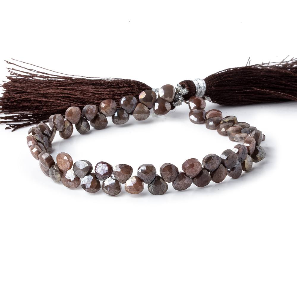 4x4-5x5mm Metallic Brown & Grey Moonstone petite faceted hearts 55 beads AA