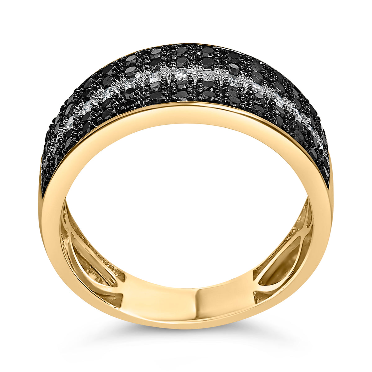Men's 14K Yellow Gold Plated .925 Sterling Silver 1.00 Cttw White and Black Diamond Cluster Ring