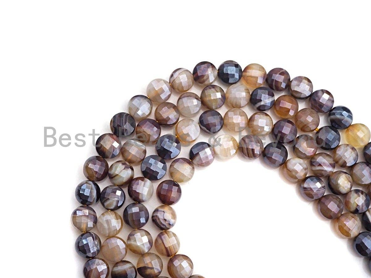 Mystic Plated Double Sided Turtle Shell Cut Natural Agate Coin Shape beads, 6mm/8mm/10mm Checkerboard Cut Agate, 15.5" Full strand, Sku#UA34