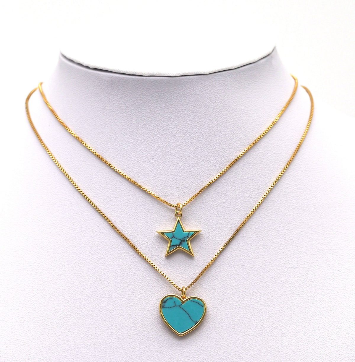 Gold Turquoise Heart Star Charm, Sku#L656