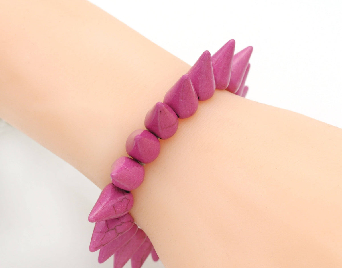 Fuchisa Turquoise Circular Cone Shape Stretch Adjustable Bracelate, Sku#U1457