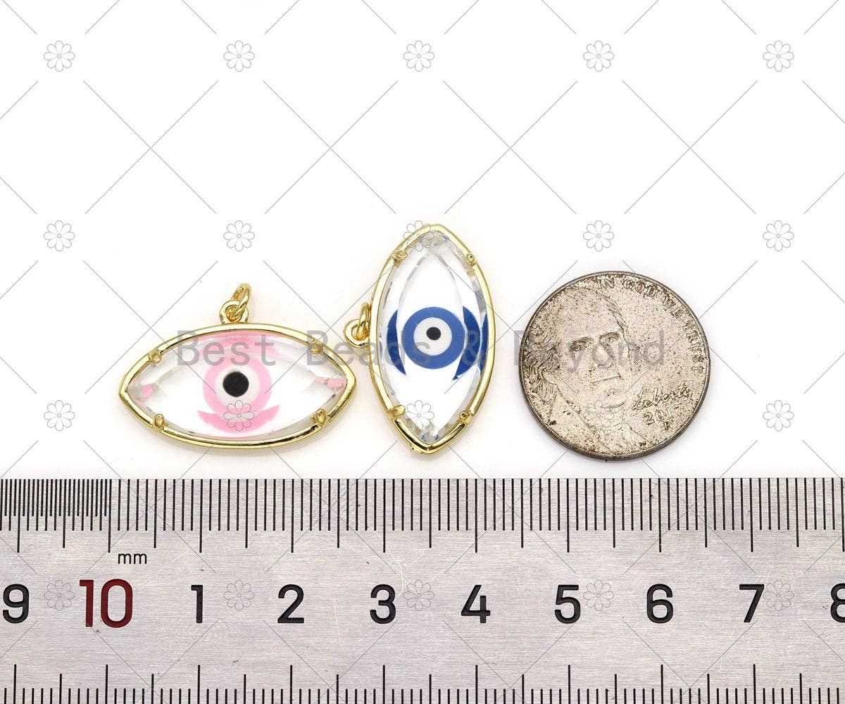 Colorful Enamel Evil Eye Shape Pendant, 18K Gold Filled Glass Quartz Charm, Necklace Bracelet Charm Pendant,Sku#FH183