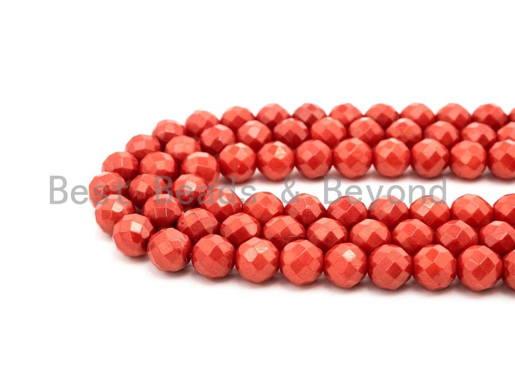 Quality Natural Dyed Red Coral Beads, 2mm/3mm/4mm/6mm Round Faceted Gemstone Beads, Loose Coral Beads, 15.5inch strand, SKU#U116