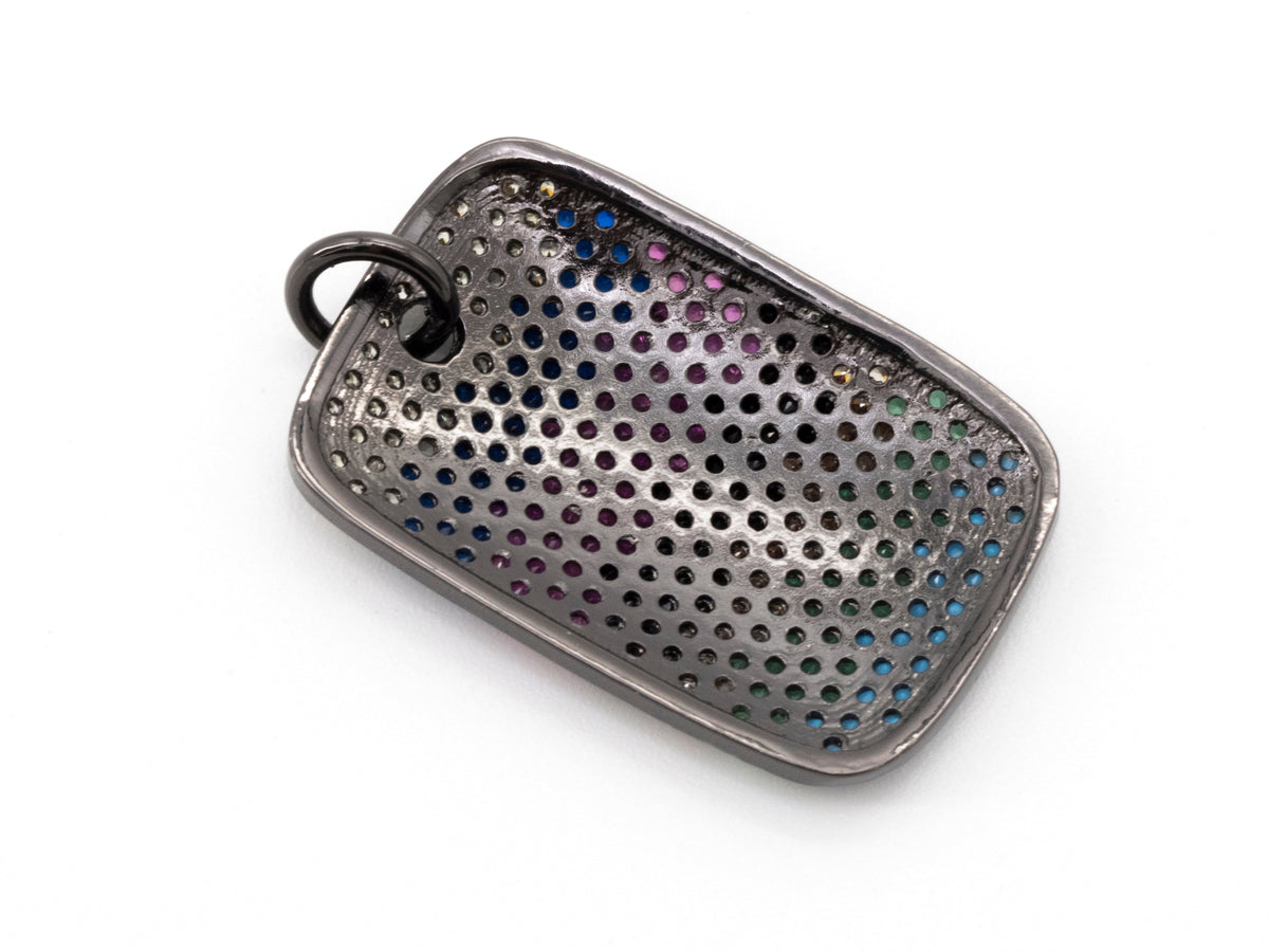 CZ Micro Pave Mixed Color Rectangular Pendant, Cubic Zirconia Pendant/Charm, 28x17mm,Sku#F51
