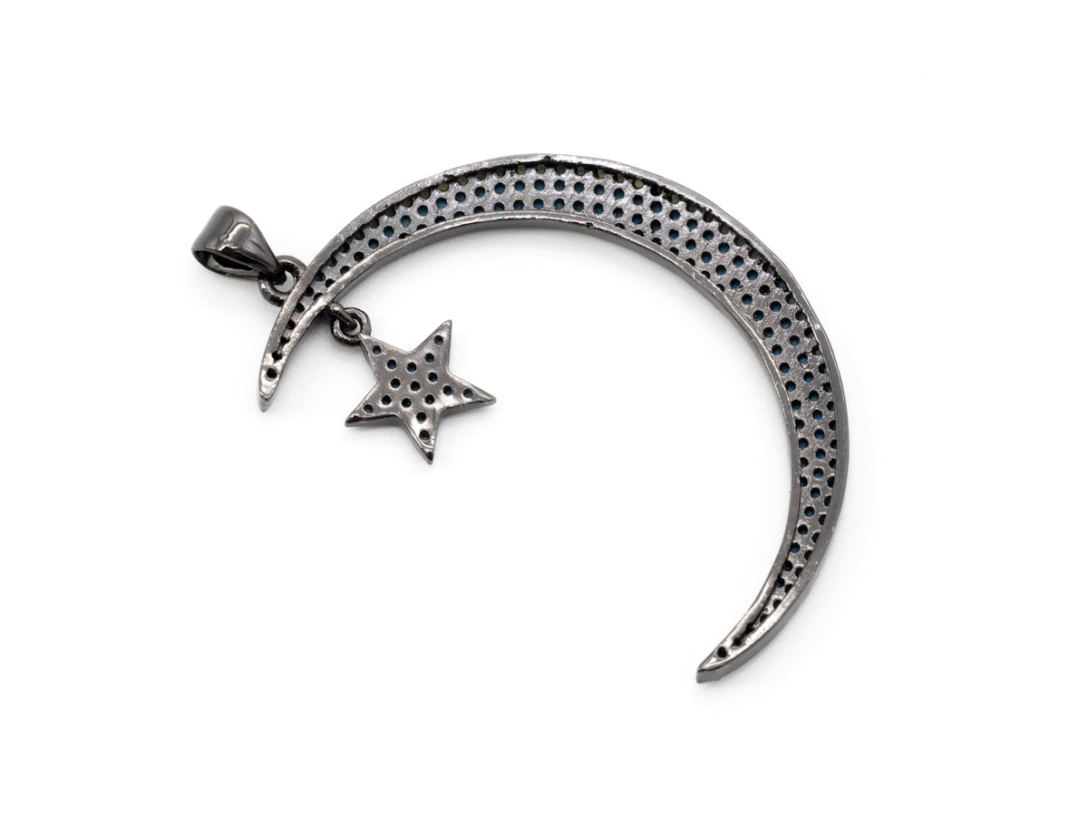 CZ Micro Pave Colored Crescent Moon and Star Pendant, Cubic Zirconia Pendant, 44x5mm, sku#F53