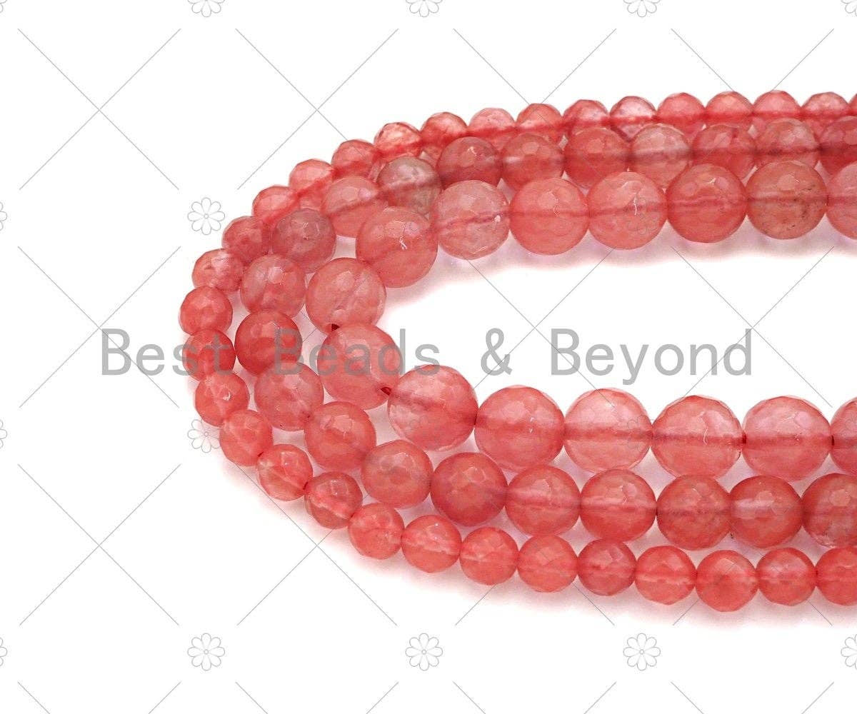 Quanlity Pink Quartz Faceted Round Beads, 6mm/8mm.10mm Red Quartz Beads, 15.5'' Full Strand, SKU#U1158