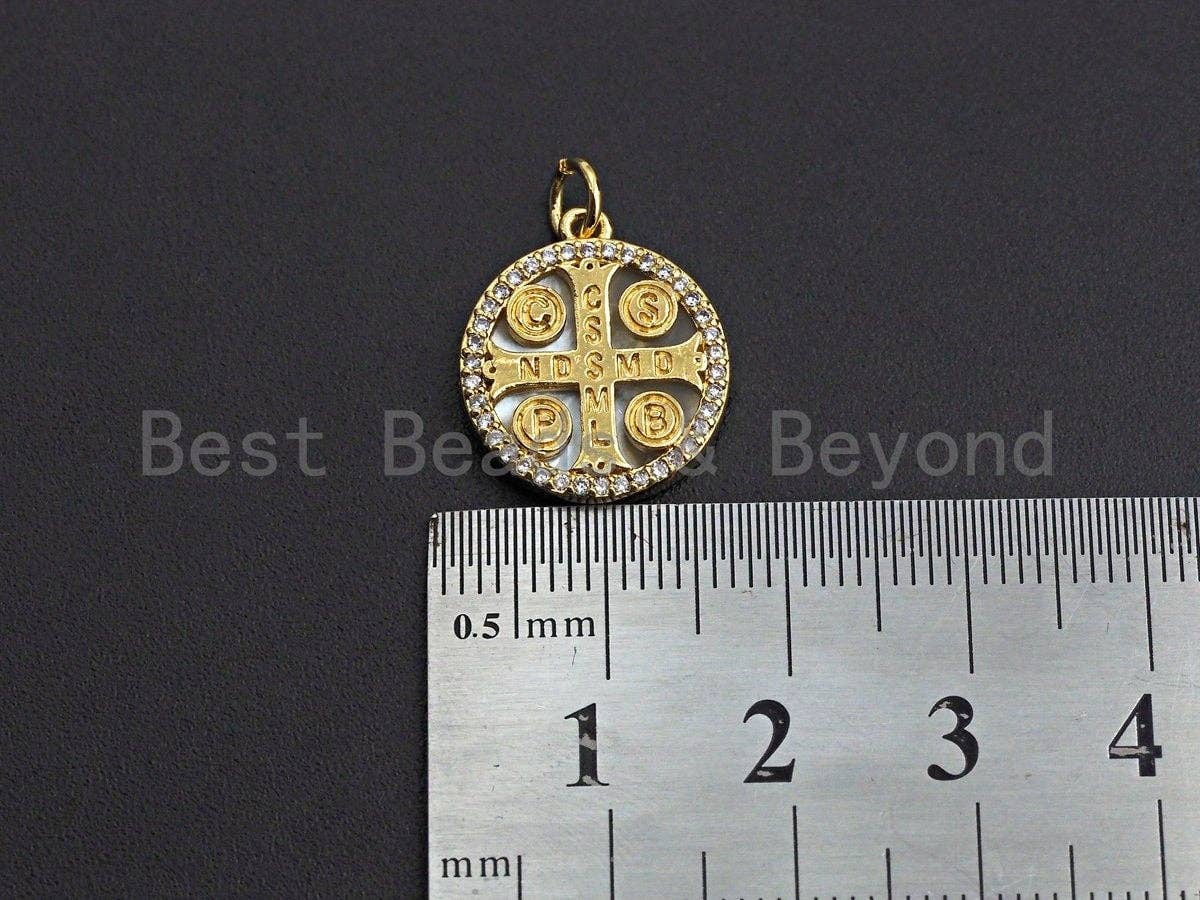 18K Gold CZ Micro Pave Saint Bendict Benito Pendant Charm, z851
